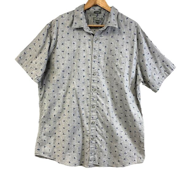 Eddie Bauer Button‎ Front Shirt Mens Tall XL Classic Fit Fishing Flies Outdoor - Picture 1 of 11